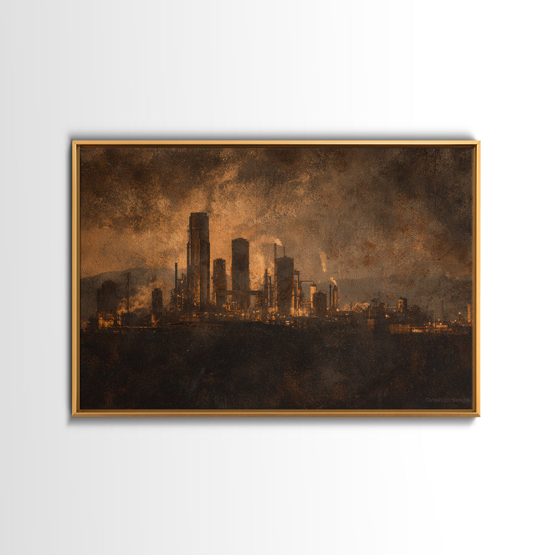 Industrial City Skyline Canvas Print, Industrial Art, Abstract Art, Living Room Decor, Fine Art, Foundry, Bauhaus Poster, IND-3x2-88