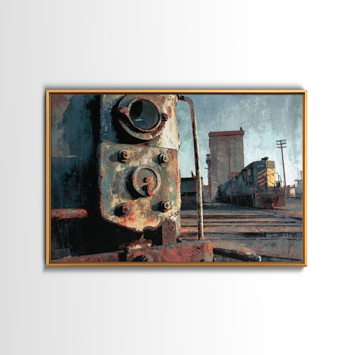 Urban Rail Yard Framed Canvas Print, Industrial Art, Art, Living Room Decor, Watercolor Art, Foundry, Printable Art, IND-3x2-97