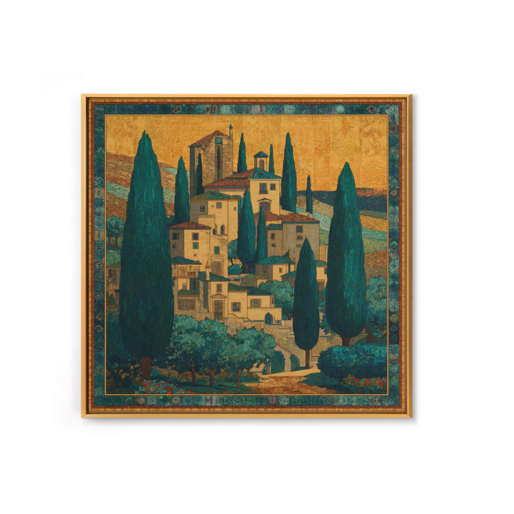 Tuscan Hillside with Cypress Trees and Golden Canvas Print, Italian Villa Art, Farmhouse Wall Art, Living Room Decor, Villa, IVA-1x1-1