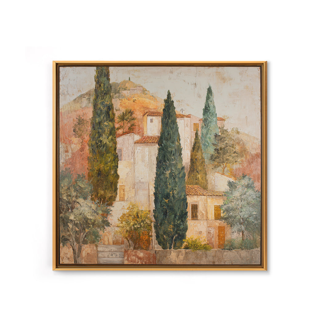 Tuscan Hillside with Cypress Trees and Golden Canvas Print, Italian Villa Art, Living Room Art, Living Room Decor, Villa, IVA-1x1-25