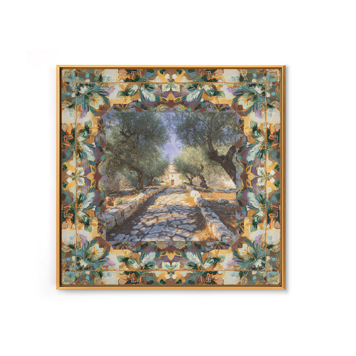 Olive Grove Path Framed Canvas Print, Italian Villa Art, Bedroom Wall Decor, Living Room Decor, Villa, Neutral Wall Art, IVA-1x1-27
