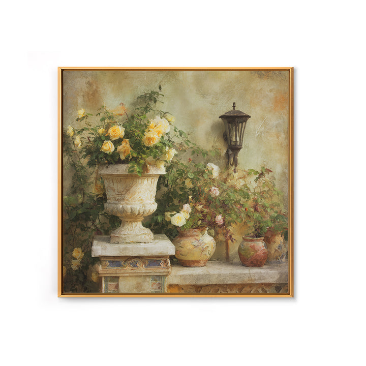 Italian Villa Garden Urn Canvas Print, Italian Villa Art, Landscape Art, Living Room Decor, Watercolor Art, Villa, IVA-1x1-30