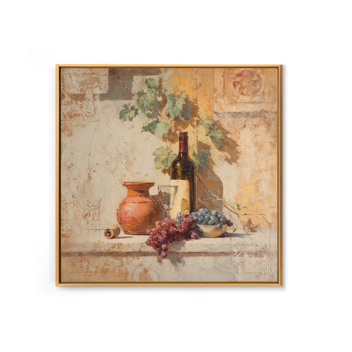 Grapevine and Wine Still Life on Linen Canvas Print, Italian Villa Art, Coastal Wall Art, Living Room Decor, Abstract Art, IVA-1x1-31