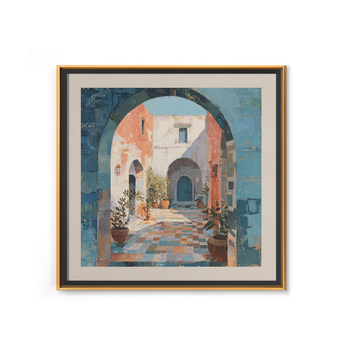 Mediterranean Arch Framing Blue Sea Framed Canvas Print, Italian Villa Art, Home Decor, Living Room Decor, Fine Art, Villa, IVA-1x1-32