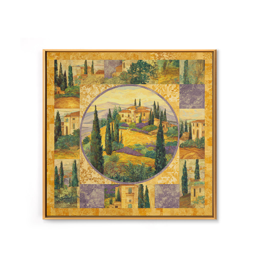 Tuscan Hillside with Cypress Trees and Golden Canvas Print, Italian Villa Art, Living Room Art, Living Room Decor, Villa, IVA-1x1-49