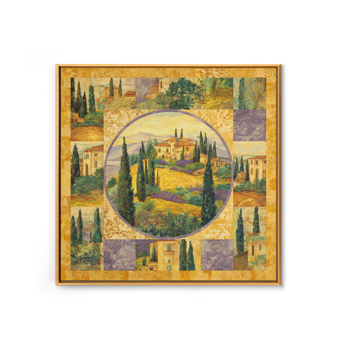 Tuscan Hillside with Cypress Trees and Golden Canvas Print, Italian Villa Art, Living Room Art, Living Room Decor, Villa, IVA-1x1-49