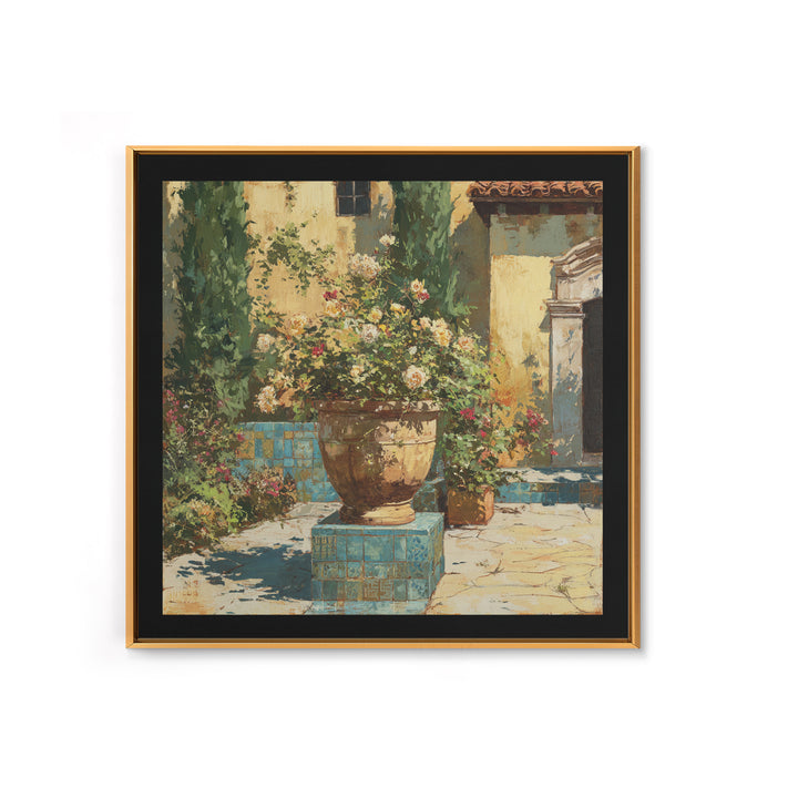 Italian Villa Garden Urn Canvas Print, Italian Villa Art, Landscape Art, Living Room Decor, Watercolor Art, Villa, IVA-1x1-54