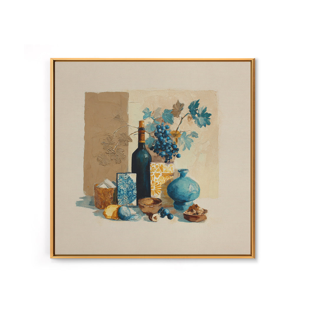 Grapevine and Wine Still Life on Linen Framed Canvas Print, Italian Villa Art, Printable Art, Living Room Decor, Villa, IVA-1x1-7