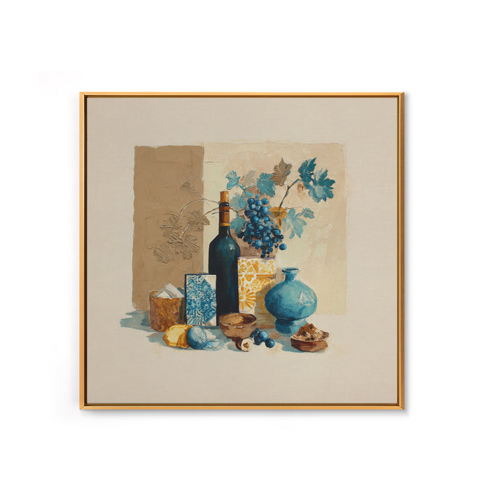 Grapevine and Wine Still Life on Linen Framed Canvas Print, Italian Villa Art, Printable Art, Living Room Decor, Villa, IVA-1x1-7