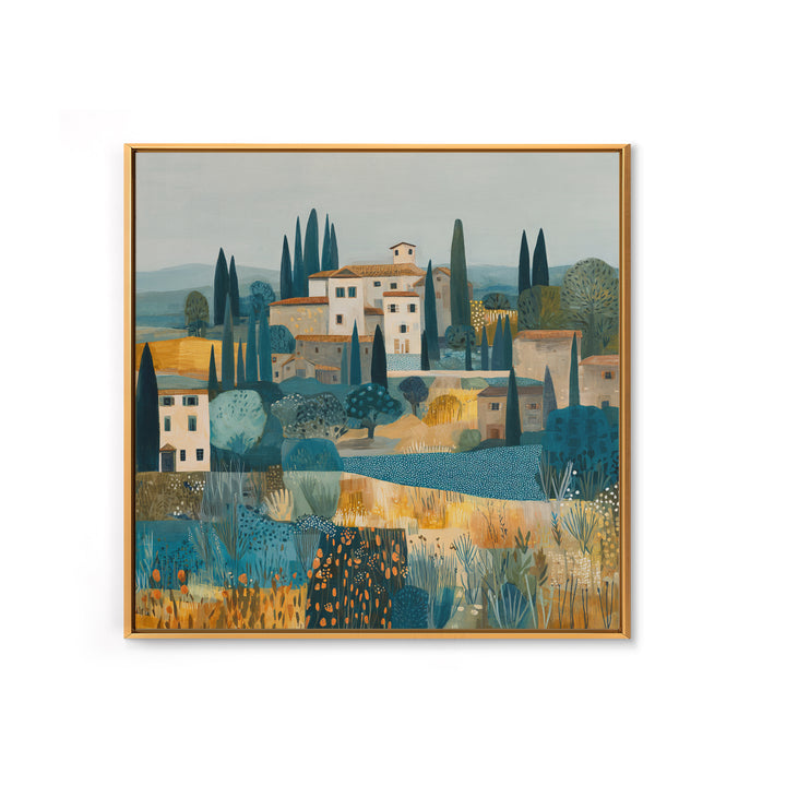 Tuscan Hillside with Cypress Trees and Golden Canvas Print, Italian Villa Art, Digital Art Print, Living Room Decor, Villa, IVA-1x1-73