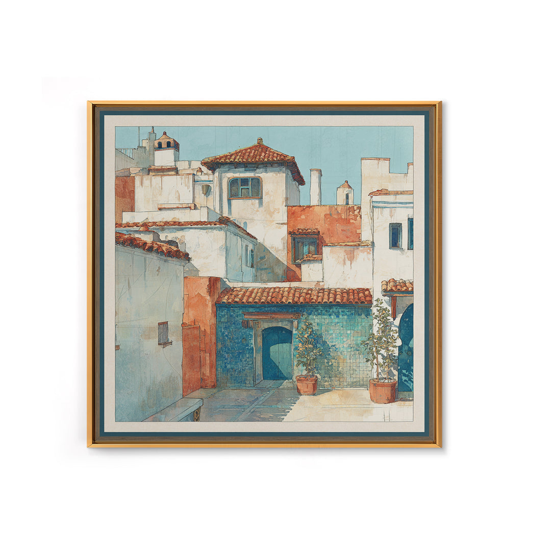 Terracotta Rooftops Against Pale Sky Canvas Print, Italian Villa Art, Neutral Wall Art, Living Room Decor, Fine Art, Villa, IVA-1x1-76