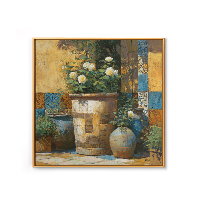 Italian Villa Garden Urn Framed Canvas Print, Italian Villa Art, Travel Poster, Living Room Decor, Villa, Fine Art Print, IVA-1x1-78
