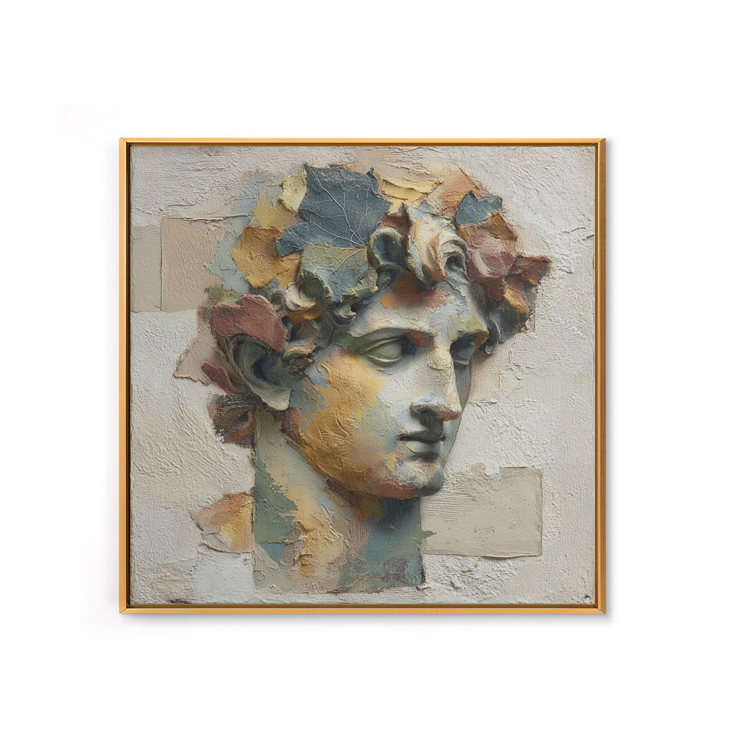 Classic Roman Statue Bust Framed Canvas Print, Italian Villa Art, Landscape Print, Living Room Decor, Abstract Art, Villa, IVA-1x1-84