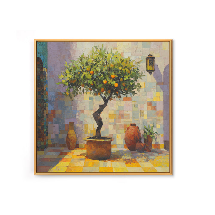 Orange Tree in a Courtyard Planter Canvas Print, Italian Villa Art, Rustic Home Decor, Living Room Decor, Fine Art, Villa, IVA-1x1-86