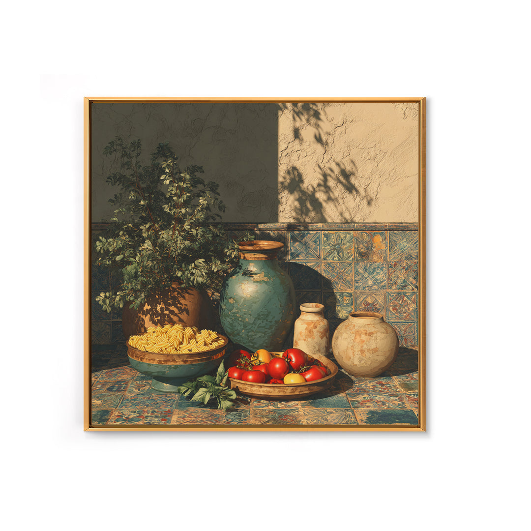 Pasta Herbs and Tomatoes Still Life Canvas Print, Italian Villa Art, Wall Decor, Living Room Decor, Fine Art, Villa, IVA-1x1-91