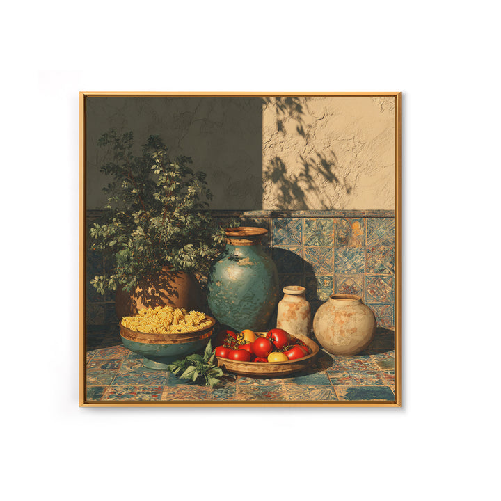 Pasta Herbs and Tomatoes Still Life Canvas Print, Italian Villa Art, Wall Decor, Living Room Decor, Fine Art, Villa, IVA-1x1-91