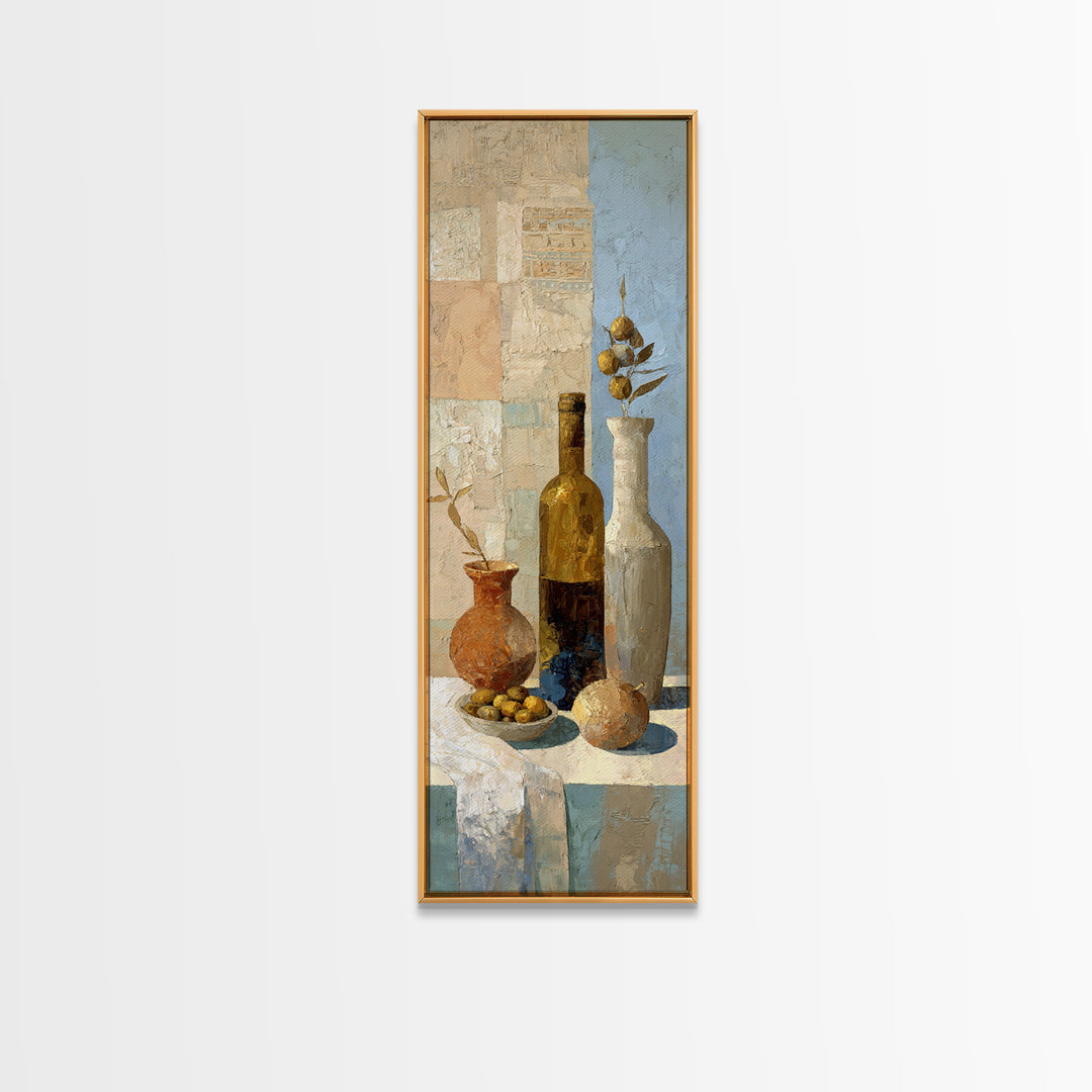 White Wine and Olives Still Life Canvas Print, Italian Villa Art, Wall Art Prints, Living Room Decor, Fine Art, Villa, IVA-1x3-100
