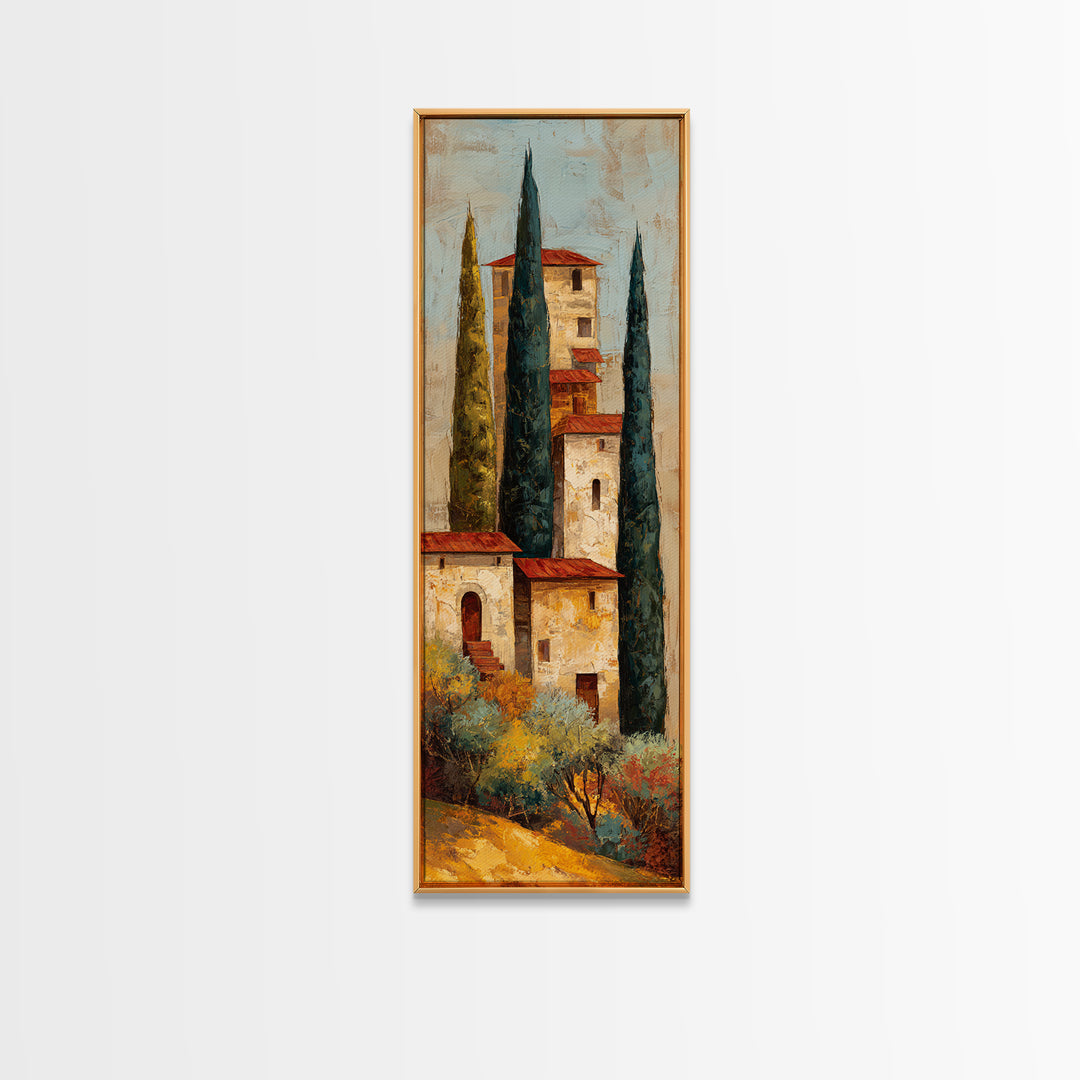 Tuscan Hillside with Cypress Trees and Golden Canvas Print, Italian Villa Art, Living Room Art, Living Room Decor, Villa, IVA-1x3-13