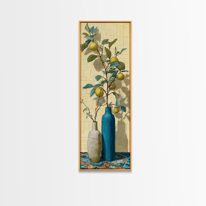 Lemon Branch in Blue Ceramic Vase Canvas Print, Italian Villa Art, Gallery Wall, Living Room Decor, Fine Art, Villa, Home Decor, IVA-1x3-14