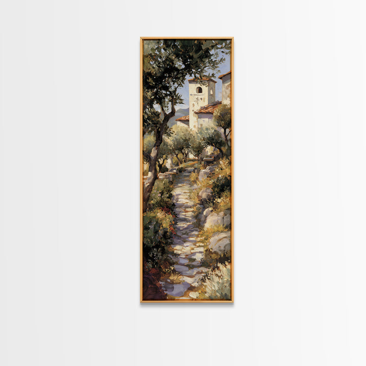 Olive Grove Path Framed Canvas Print, Italian Villa Art, Landscape Print, Living Room Decor, Abstract Art, Villa, IVA-1x3-15