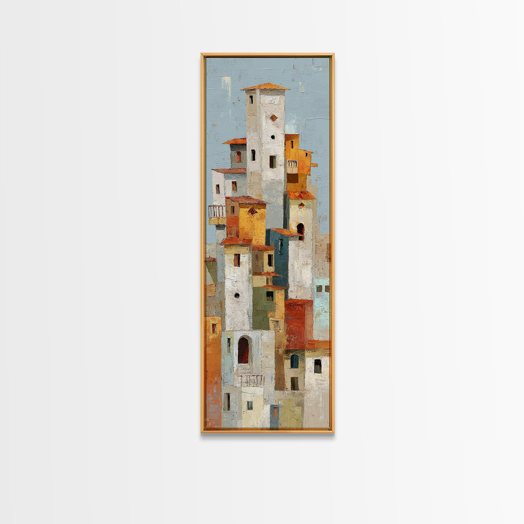 Terracotta Rooftops Against Pale Sky Canvas Print, Italian Villa Art, Living Room Art, Living Room Decor, Watercolor Art, Villa, IVA-1x3-16