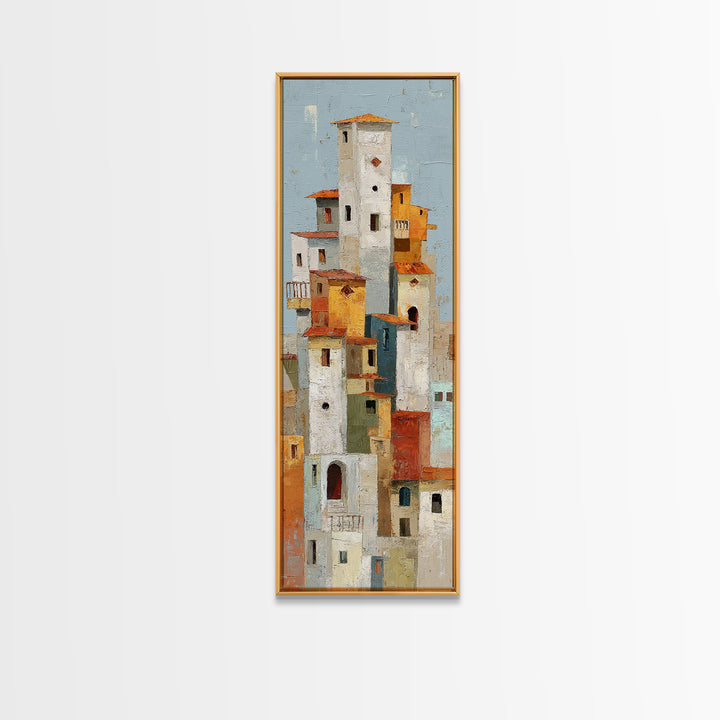Terracotta Rooftops Against Pale Sky Canvas Print, Italian Villa Art, Living Room Art, Living Room Decor, Watercolor Art, Villa, IVA-1x3-16