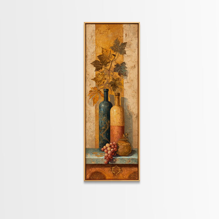 Grapevine and Wine Still Life on Linen Framed Canvas Print, Italian Villa Art, Digital Art Print, Living Room Decor, Villa, IVA-1x3-19