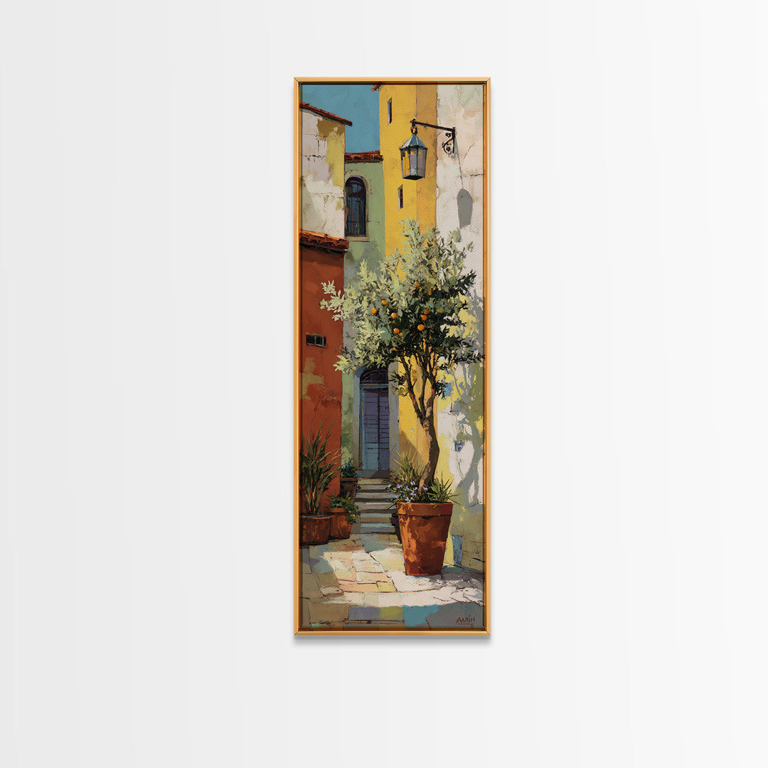 Orange Tree in a Courtyard Planter Canvas Print, Italian Villa Art, Coastal Decor, Living Room Decor, Fine Art, Villa, IVA-1x3-2