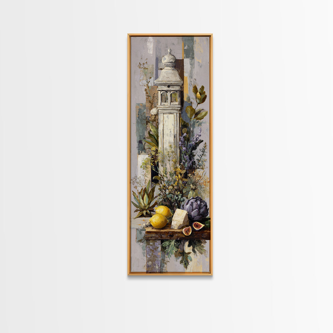 Figs and Cheese on Rustic Wooden Board Canvas Print, Italian Villa Art, Landscape Art, Living Room Decor, Watercolor Art, Villa, IVA-1x3-21