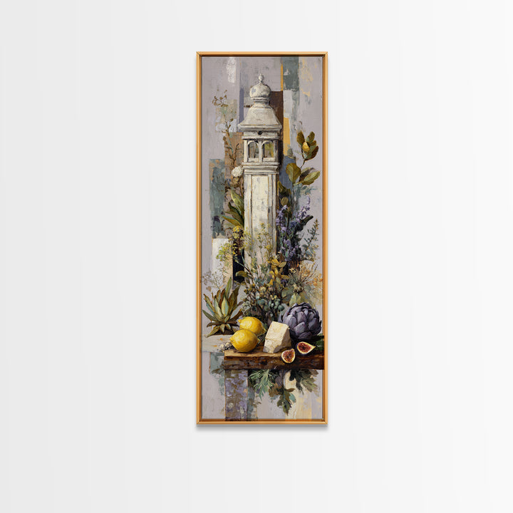 Figs and Cheese on Rustic Wooden Board Canvas Print, Italian Villa Art, Landscape Art, Living Room Decor, Watercolor Art, Villa, IVA-1x3-21