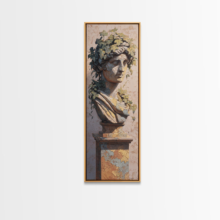 Classic Roman Statue Bust Framed Canvas Print, Italian Villa Art, Travel Poster, Living Room Decor, Villa, Fine Art Print, IVA-1x3-24