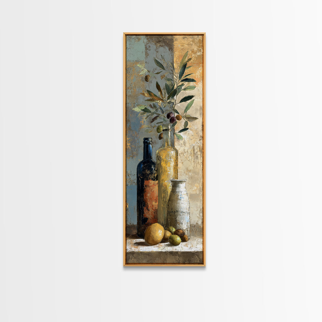 White Wine and Olives Still Life Canvas Print, Italian Villa Art, Neutral Wall Art, Living Room Decor, Fine Art, Villa, IVA-1x3-28
