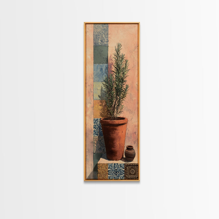 Terra Cotta Pot Framed Canvas Print, Italian Villa Art, Farmhouse Wall Art, Living Room Decor, Watercolor Art, Villa, IVA-1x3-34