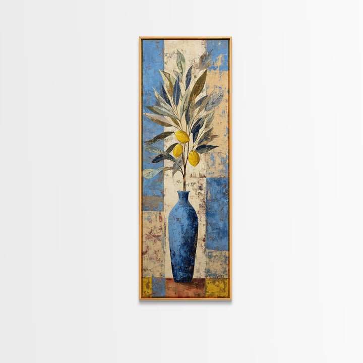 Lemon Branch in Blue Ceramic Vase Canvas Print, Italian Villa Art, Gallery Wall, Living Room Decor, Fine Art, Villa, Home Decor, IVA-1x3-38