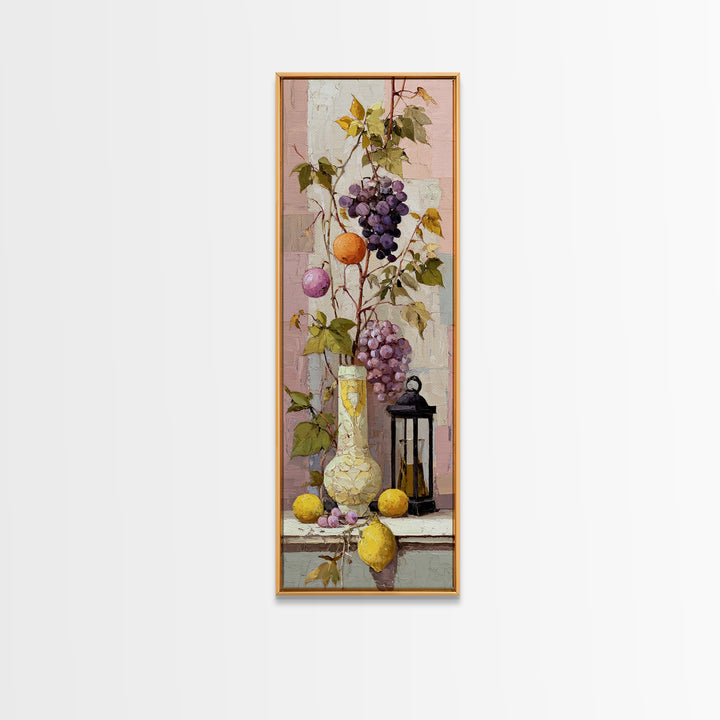 Grapevine and Wine Still Life on Linen Canvas Print, Italian Villa Art, Wall Decor, Living Room Decor, Abstract Art, Villa, IVA-1x3-43