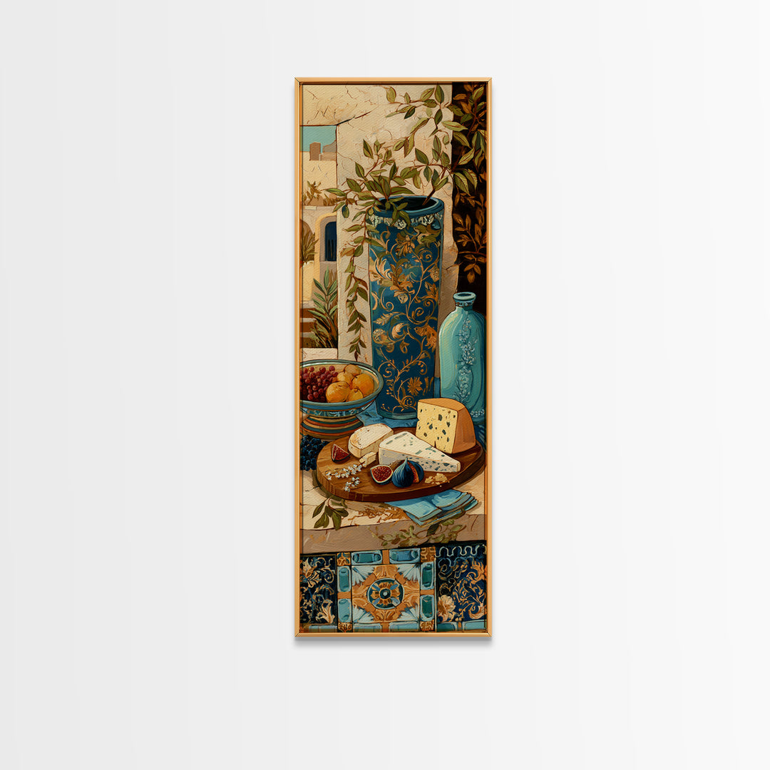 Figs and Cheese on Rustic Wooden Board Framed Canvas Print, Italian Villa Art, Travel Poster, Living Room Decor, Oil Painting, IVA-1x3-45