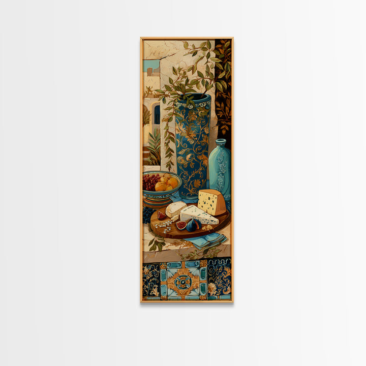 Figs and Cheese on Rustic Wooden Board Framed Canvas Print, Italian Villa Art, Travel Poster, Living Room Decor, Oil Painting, IVA-1x3-45