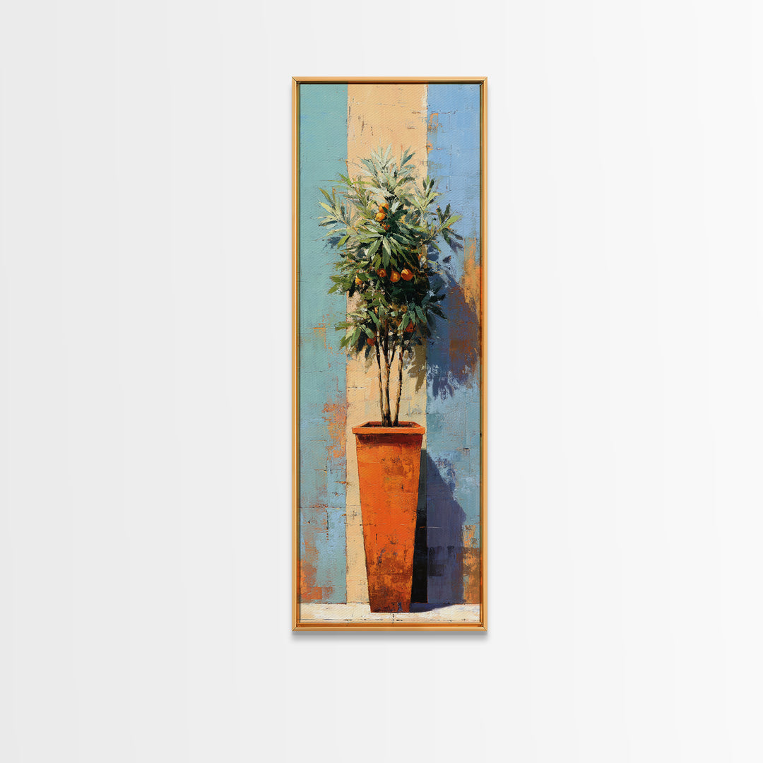 Orange Tree in a Courtyard Planter Framed Canvas Print, Italian Villa Art, Digital Download Art, Living Room Decor, Villa, IVA-1x3-50