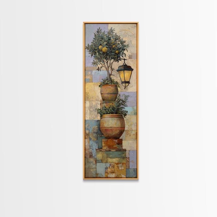 Terra Cotta Pot Framed Canvas Print, Italian Villa Art, Farmhouse Wall Art, Living Room Decor, Watercolor Art, Villa, IVA-1x3-58