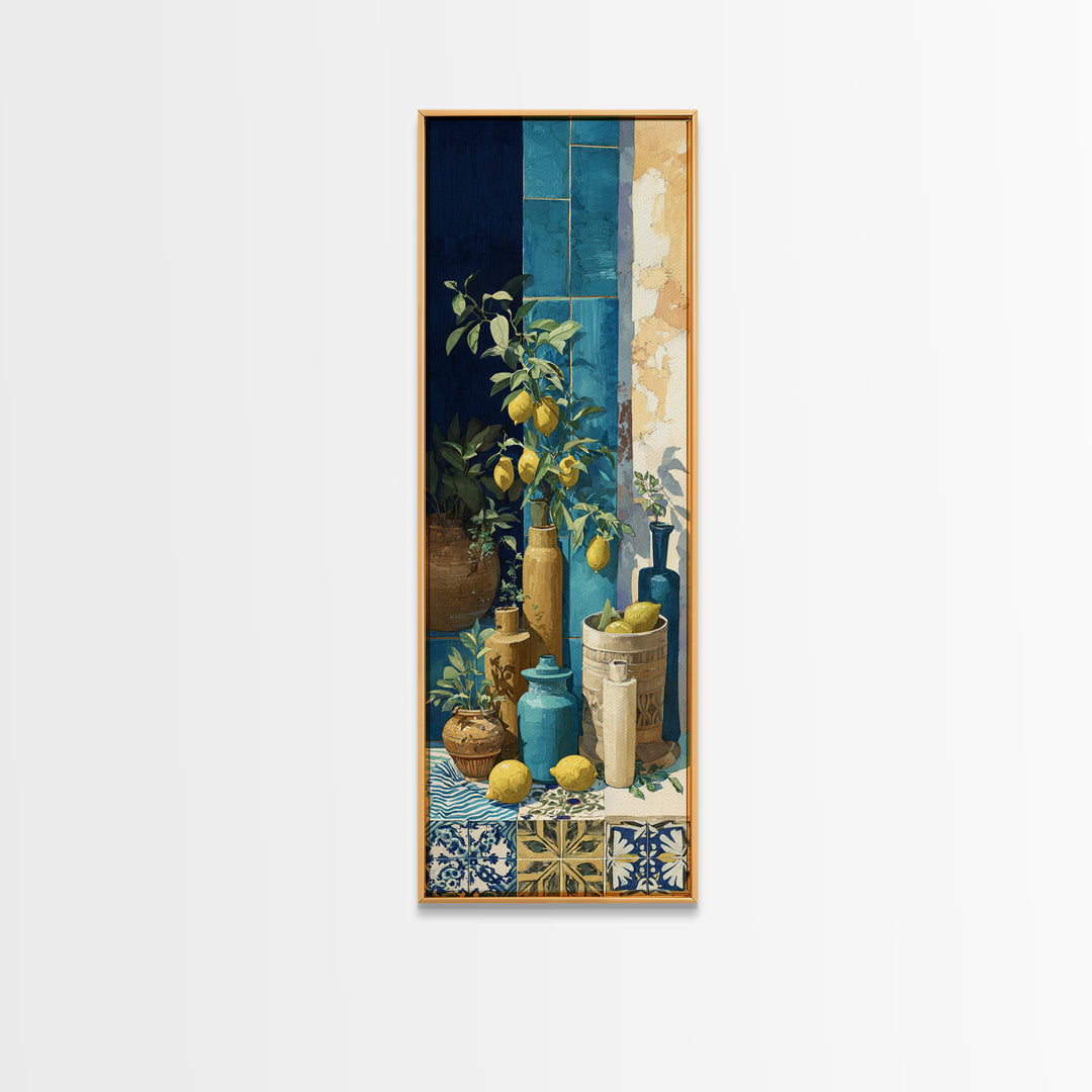 Coastal Lemons and Striped Cloth Arrangement Canvas Print, Italian Villa Art, Gallery Decor, Living Room Decor, Abstract Art, IVA-1x3-60