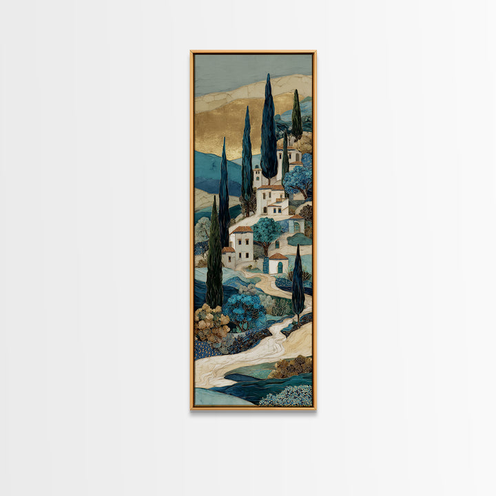 Tuscan Hillside with Cypress Trees and Golden Canvas Print, Italian Villa Art, Digital Art Print, Living Room Decor, Villa, IVA-1x3-61