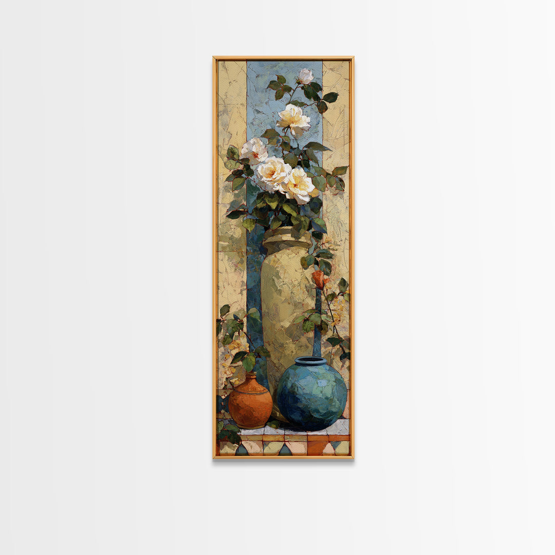 Italian Villa Garden Urn Framed Canvas Print, Italian Villa Art, Travel Poster, Living Room Decor, Watercolor Art, Villa, IVA-1x3-66