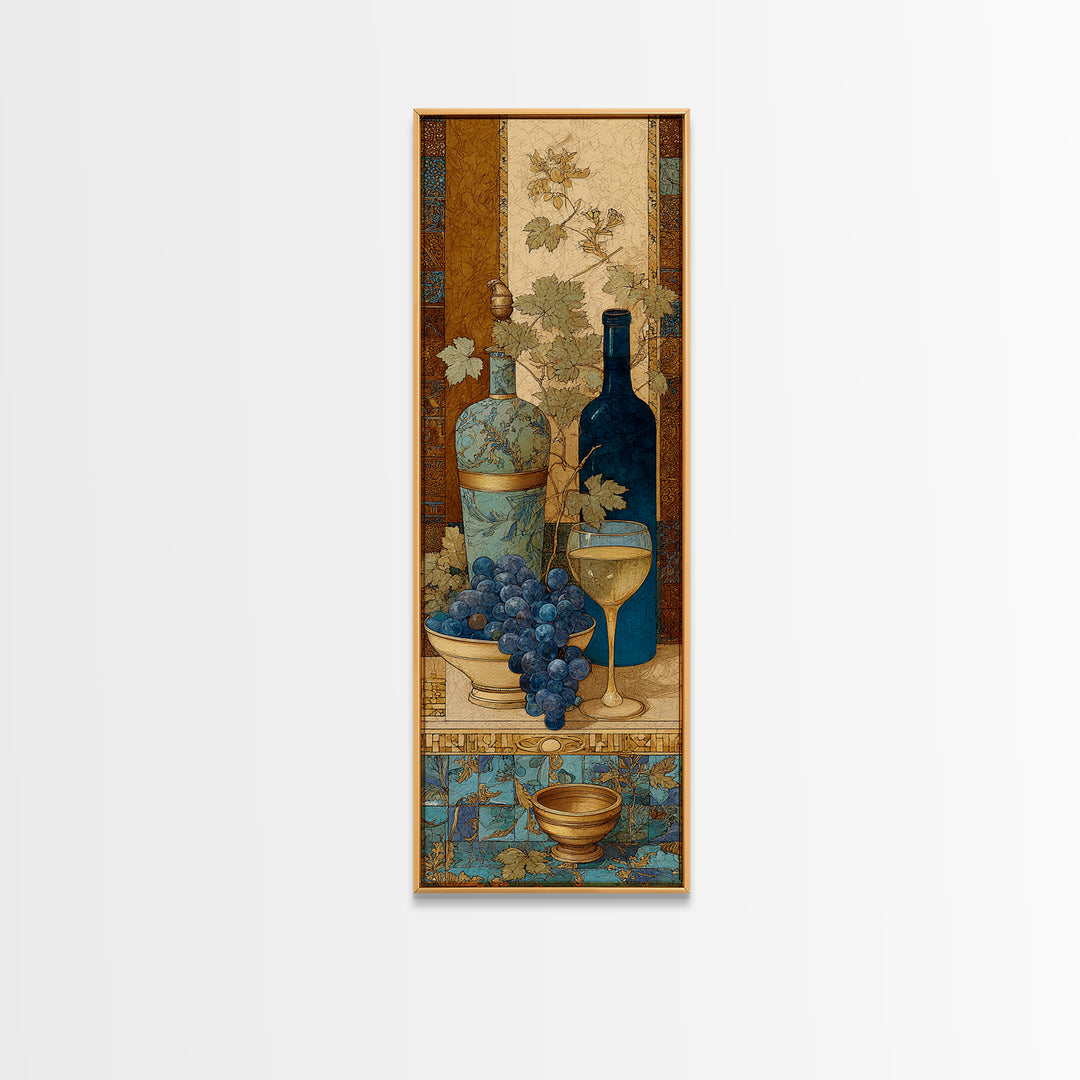 Grapevine and Wine Still Life on Linen Canvas Print, Italian Villa Art, Minimalist Decor, Living Room Decor, Abstract Art, IVA-1x3-67