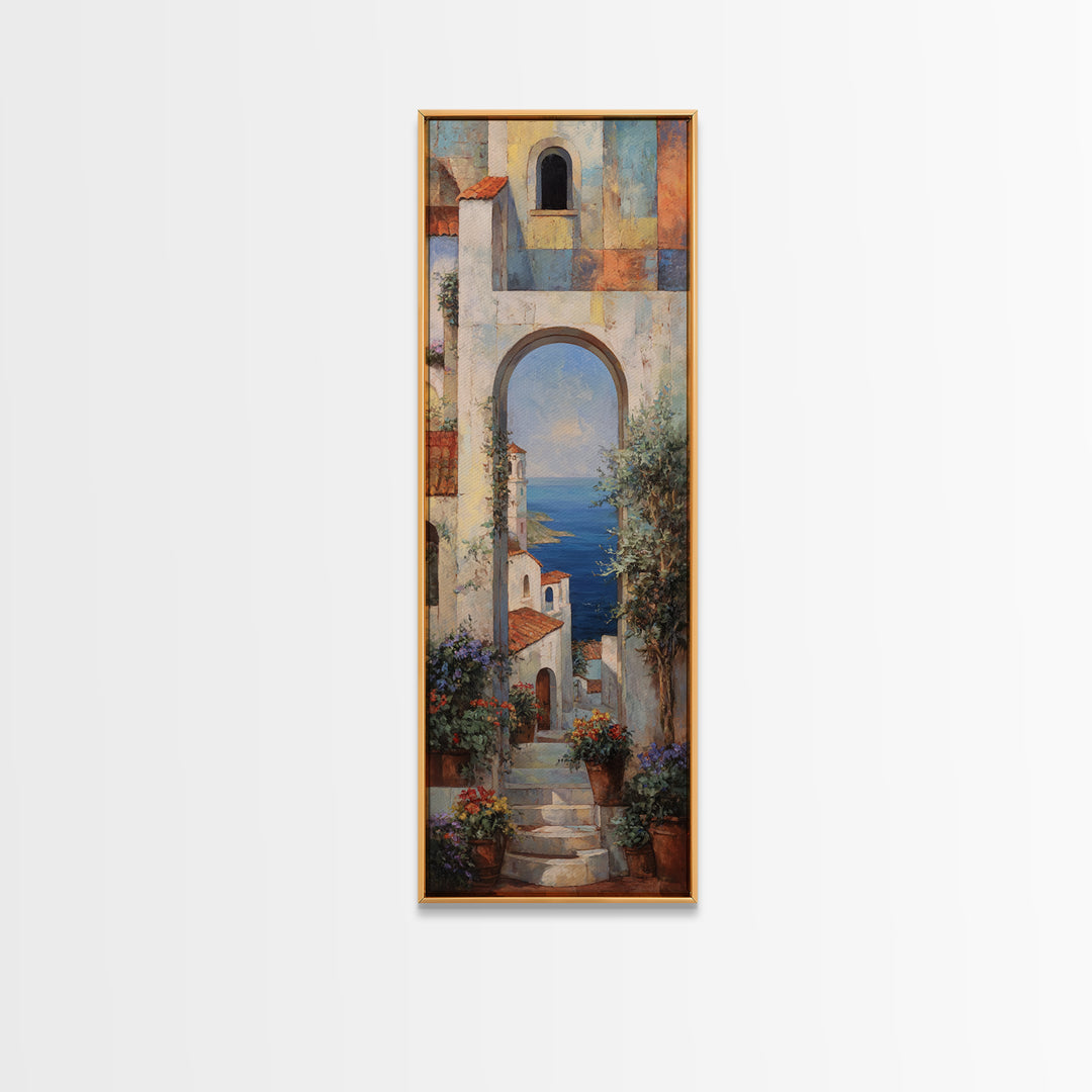 Mediterranean Arch Framing Blue Sea Canvas Print, Italian Villa Art, Luxury Decor, Living Room Decor, Fine Art, Villa, IVA-1x3-68