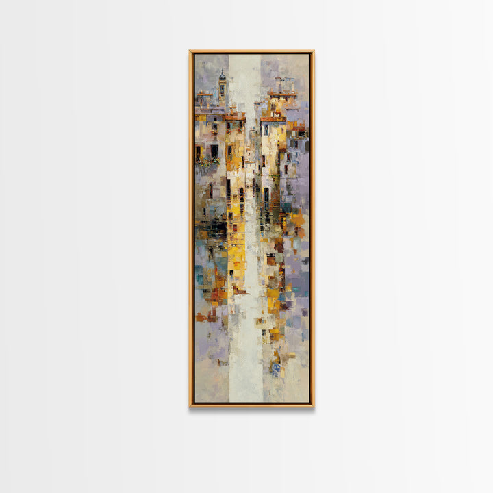 Venetian Canal Reflection Without City Crowd Canvas Print, Italian Villa Art, Textured Painting, Living Room Decor, Villa, IVA-1x3-80