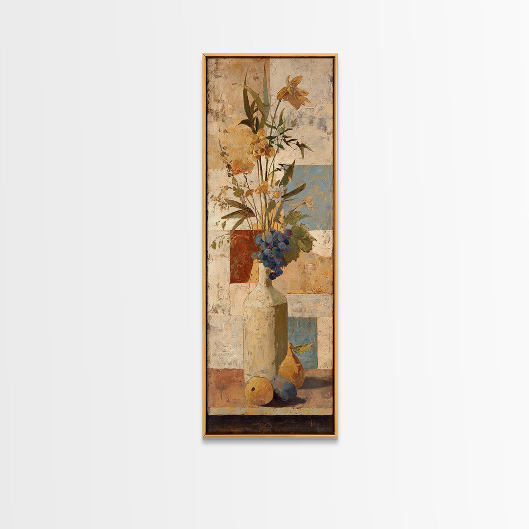 Grapevine and Wine Still Life on Linen Framed Canvas Print, Italian Villa Art, Digital Wall Art, Living Room Decor, Villa, IVA-1x3-91