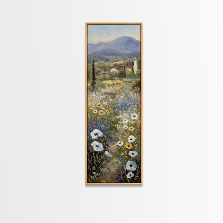 Tuscan Poppy Field Canvas Print, Italian Villa Art, Framed Wall Art, Living Room Decor, Watercolor Art, Villa, IVA-1x3-99