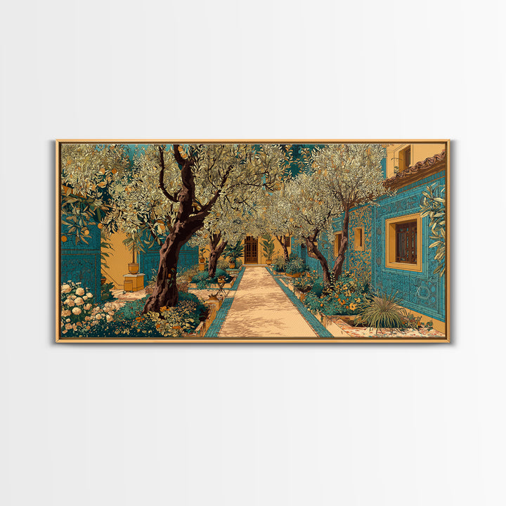 Olive Grove Path Framed Canvas Print, Italian Villa Art, Printable Wall Art, Living Room Decor, Watercolor Art, Villa, IVA-2x1-23