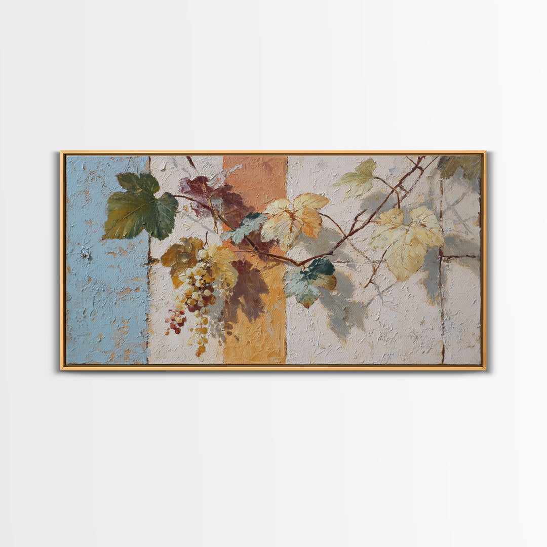 Grapevine and Wine Still Life on Linen Framed Canvas Print, Italian Villa Art, Printable Art, Living Room Decor, Villa, IVA-2x1-3