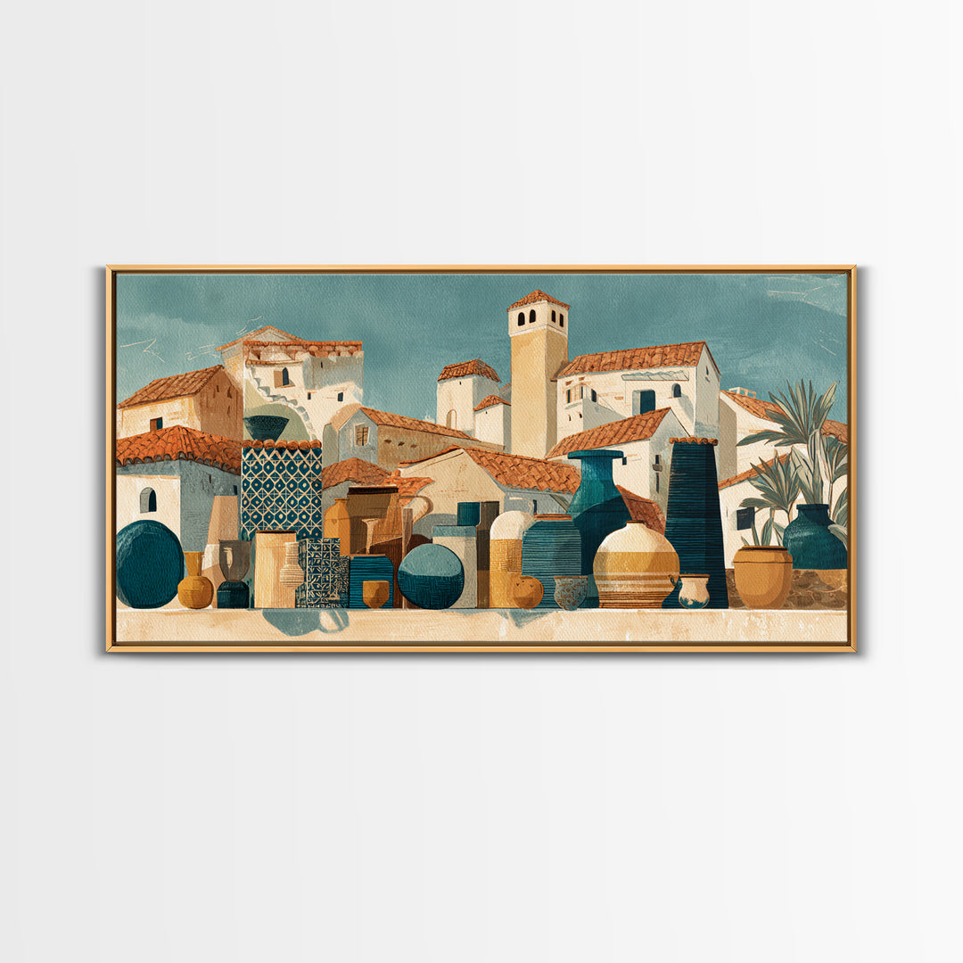 Terracotta Rooftops Against Pale Sky Canvas Print, Italian Villa Art, Wall Art Prints, Living Room Decor, Fine Art, Villa, IVA-2x1-48